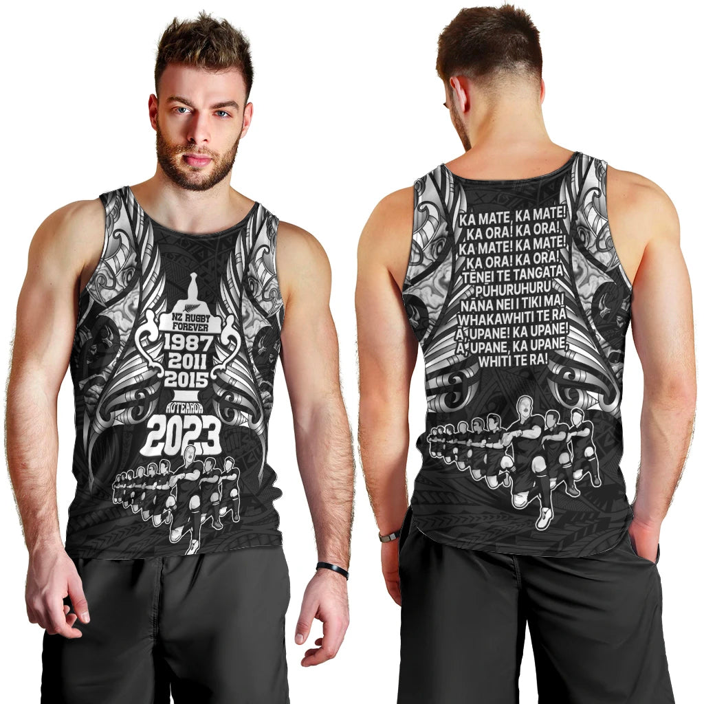 New Zealand Rugby Men Tank Top Black Haka Dance With NZ Champions History - Vibe Hoodie Shop