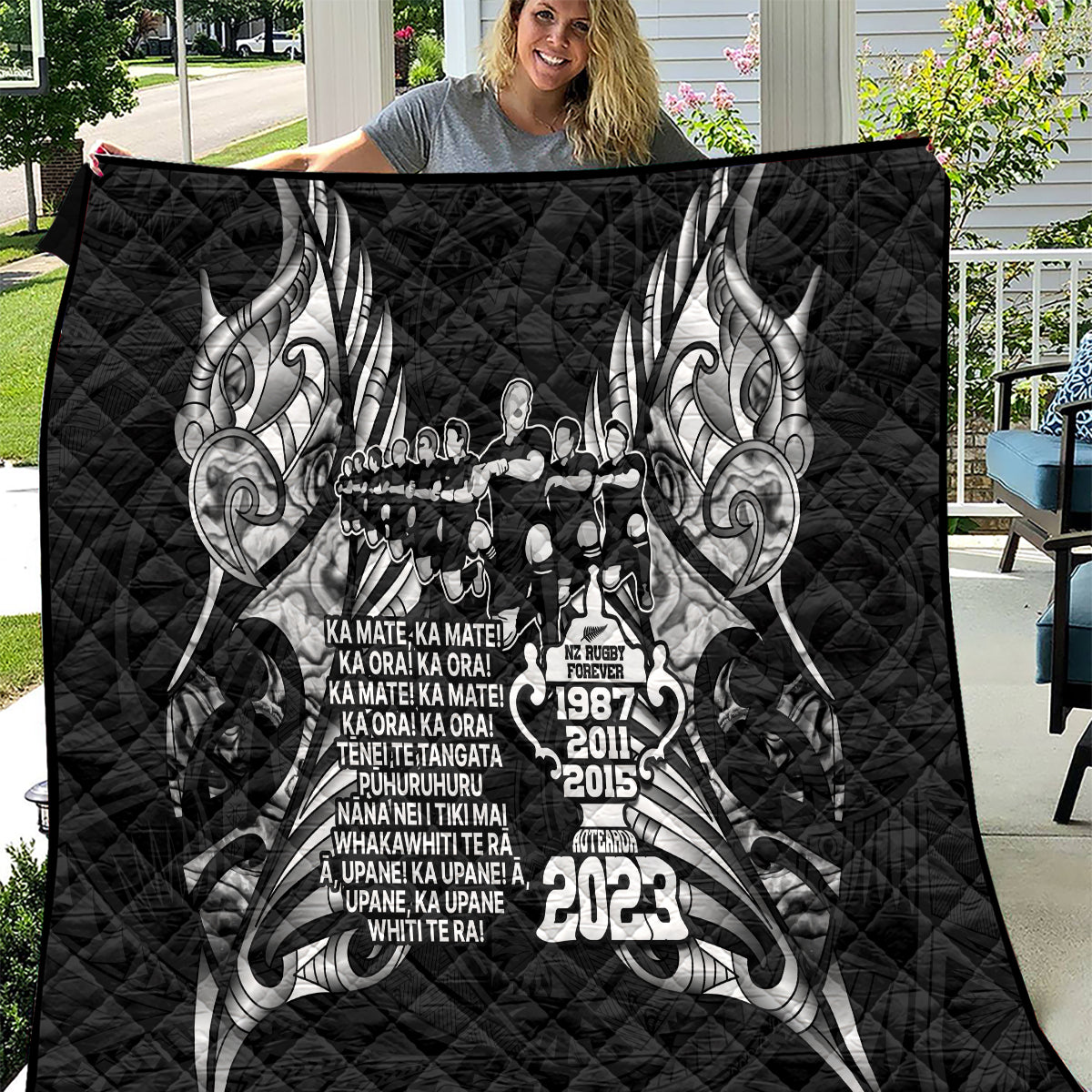 New Zealand Rugby Quilt Black Haka Dance With NZ Champions History - Vibe Hoodie Shop