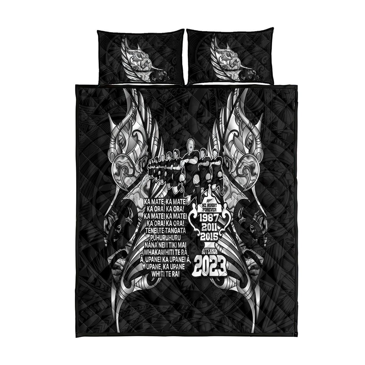 New Zealand Rugby Quilt Bed Set Black Haka Dance With NZ Champions History - Vibe Hoodie Shop