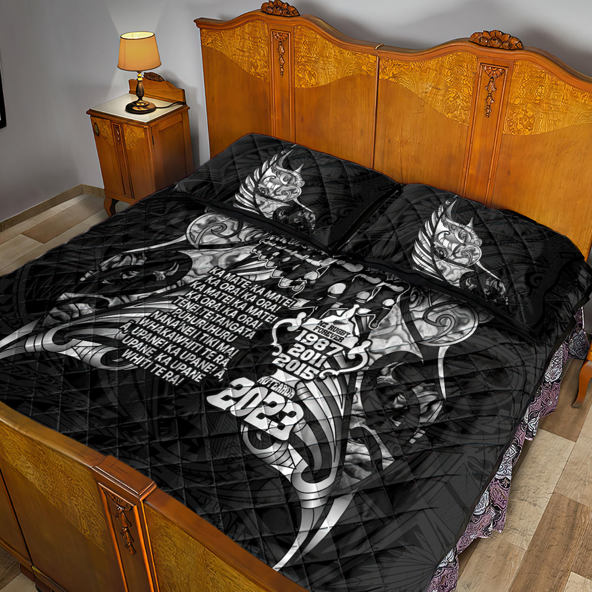 New Zealand Rugby Quilt Bed Set Black Haka Dance With NZ Champions History - Vibe Hoodie Shop