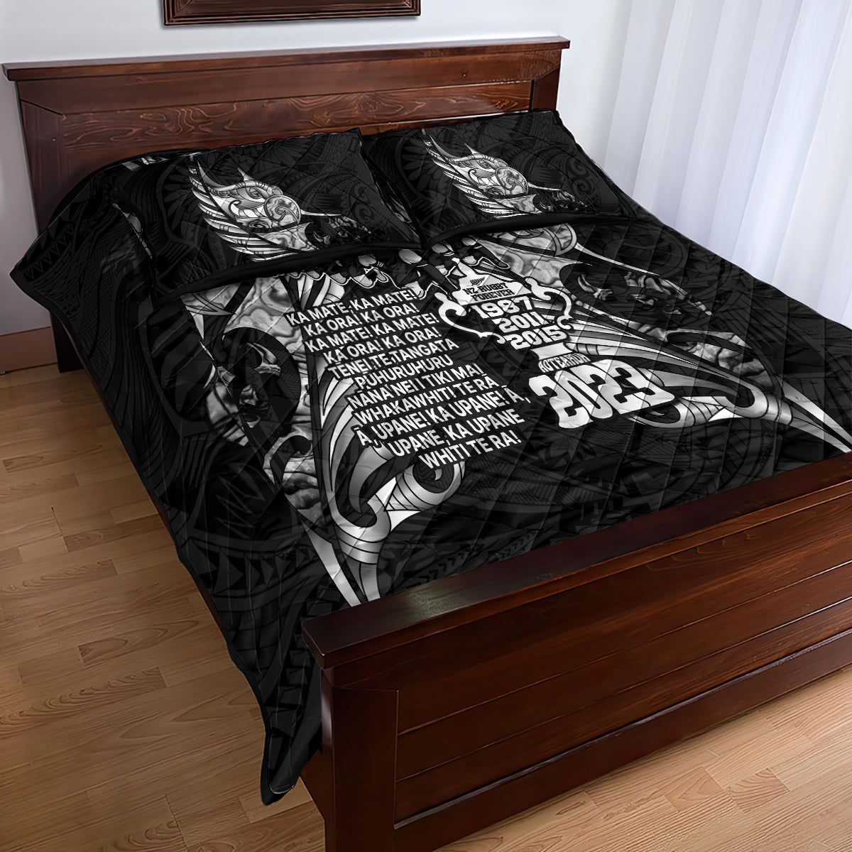New Zealand Rugby Quilt Bed Set Black Haka Dance With NZ Champions History - Vibe Hoodie Shop