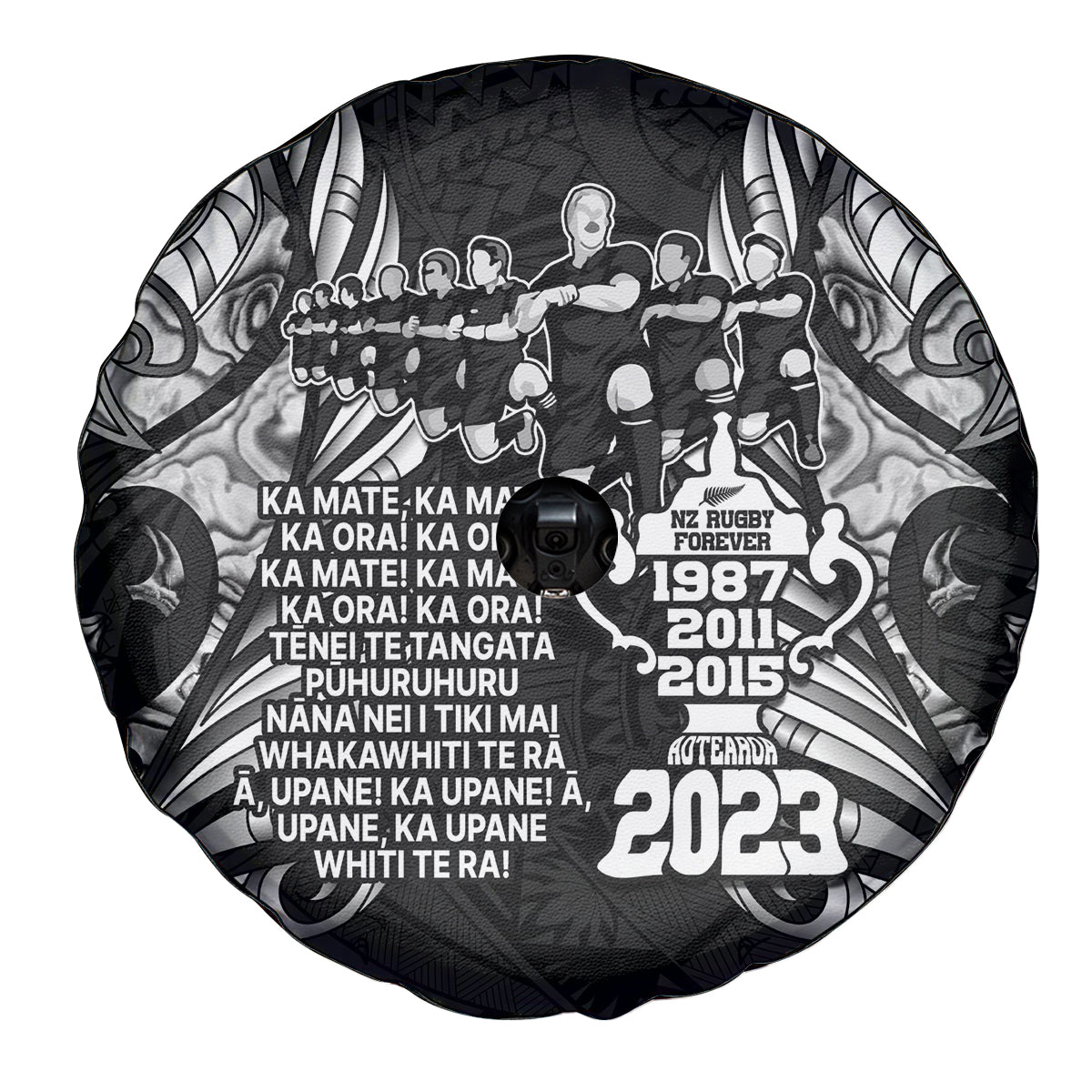 New Zealand Rugby Spare Tire Cover Black Haka Dance With NZ Champions History - Vibe Hoodie Shop
