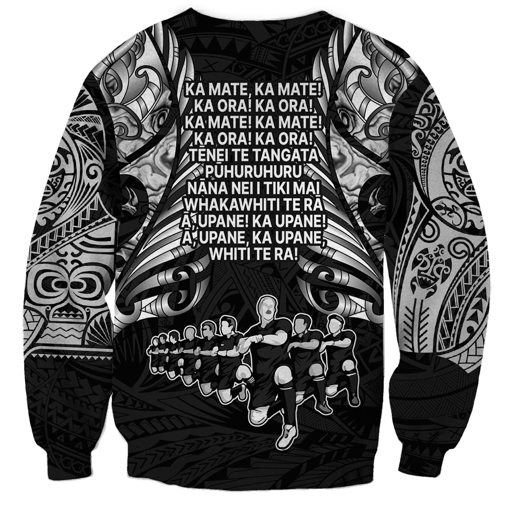 New Zealand Rugby Sweatshirt Black Haka Dance With NZ Champions History - Vibe Hoodie Shop
