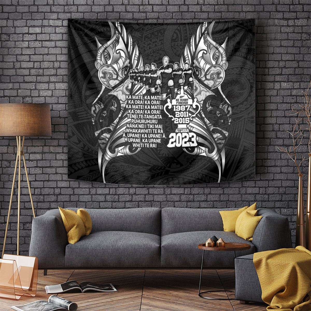 New Zealand Rugby Tapestry Black Haka Dance With NZ Champions History - Vibe Hoodie Shop