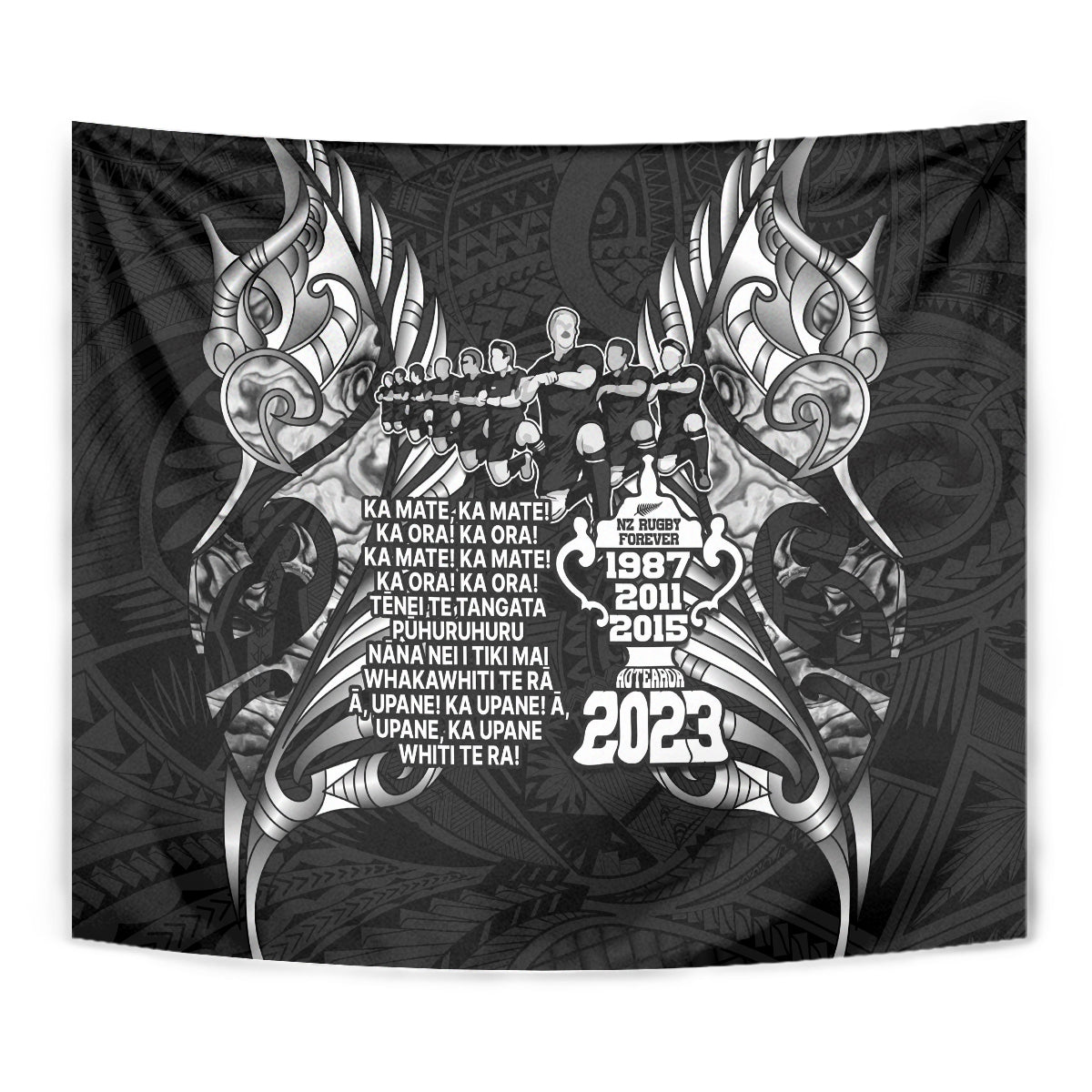 New Zealand Rugby Tapestry Black Haka Dance With NZ Champions History - Vibe Hoodie Shop