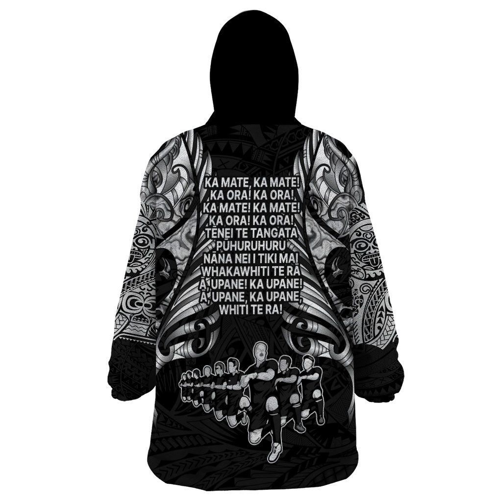 New Zealand Rugby Wearable Blanket Hoodie Black Haka Dance With NZ Champions History - Vibe Hoodie Shop