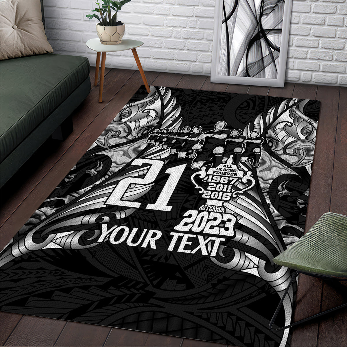 Custom New Zealand Rugby Area Rug Black Haka Dance With NZ Champions History - Vibe Hoodie Shop