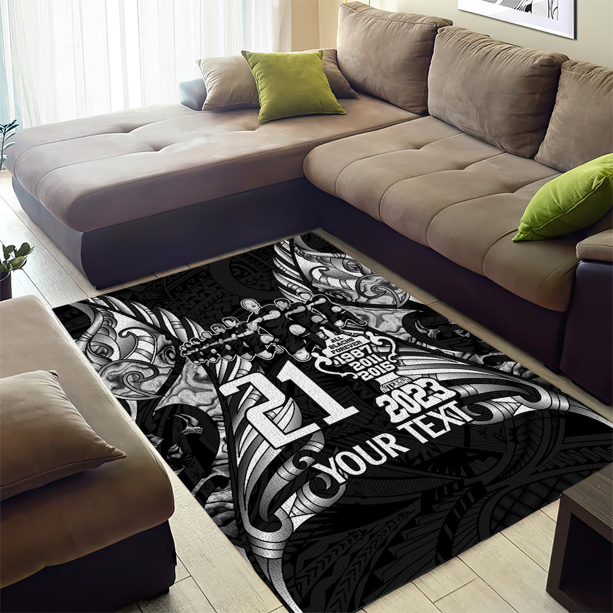 Custom New Zealand Rugby Area Rug Black Haka Dance With NZ Champions History - Vibe Hoodie Shop