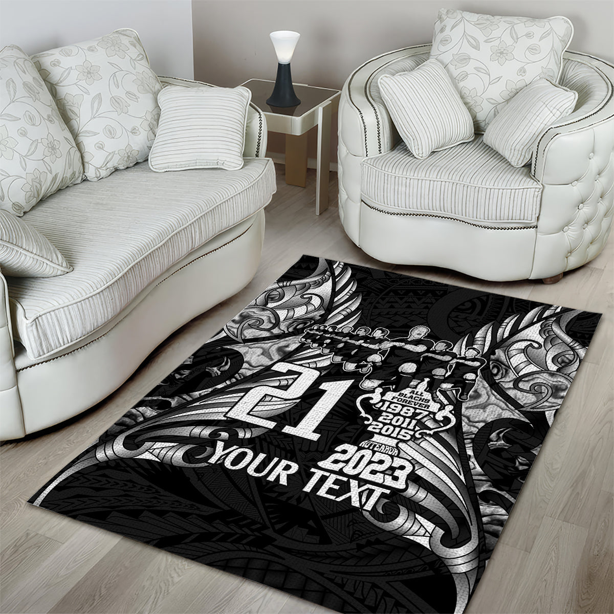 Custom New Zealand Rugby Area Rug Black Haka Dance With NZ Champions History - Vibe Hoodie Shop