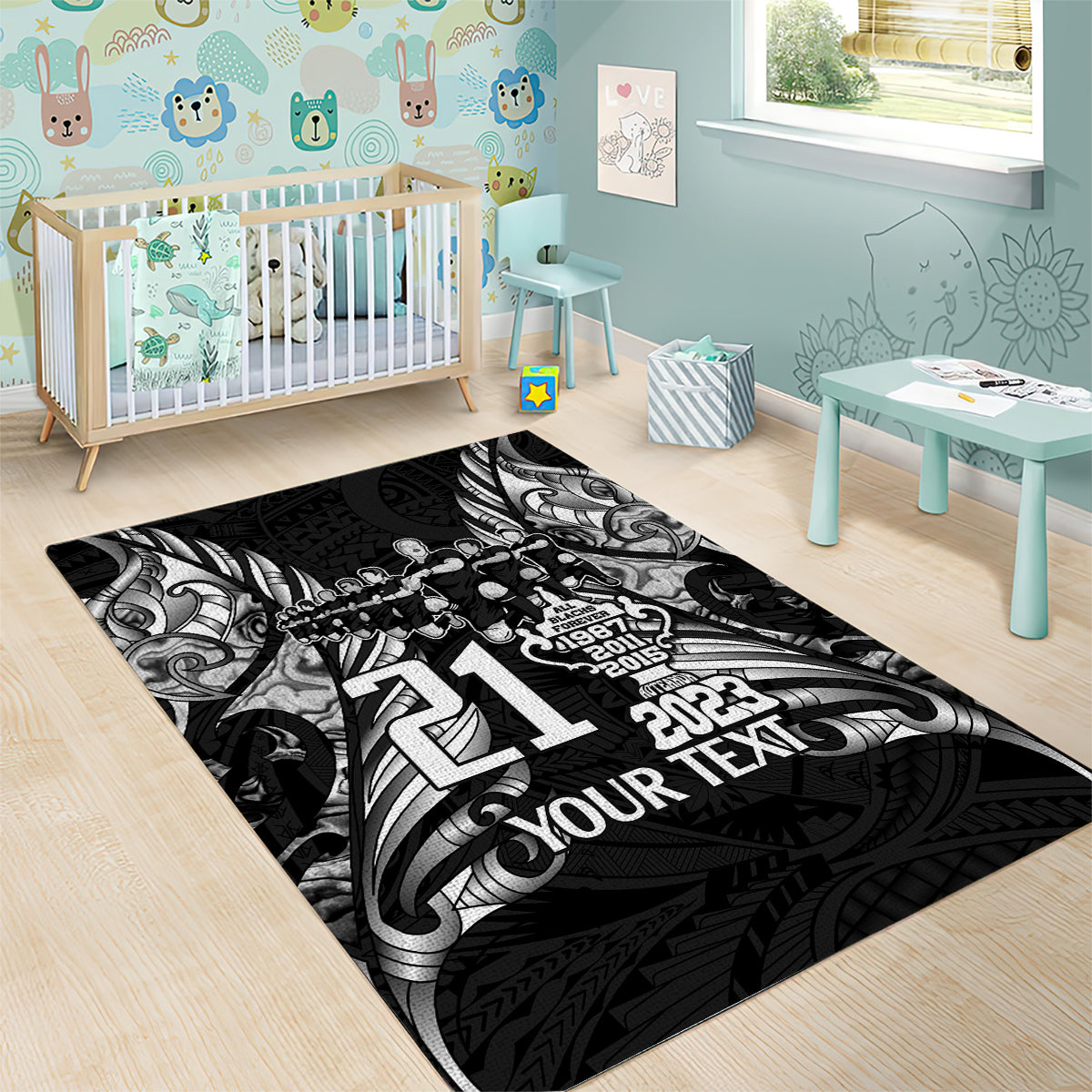 Custom New Zealand Rugby Area Rug Black Haka Dance With NZ Champions History - Vibe Hoodie Shop