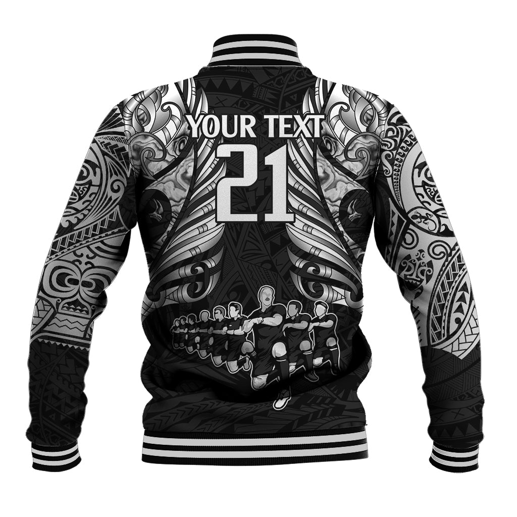 Custom New Zealand Rugby Baseball Jacket Black Haka Dance With NZ Champions History - Vibe Hoodie Shop