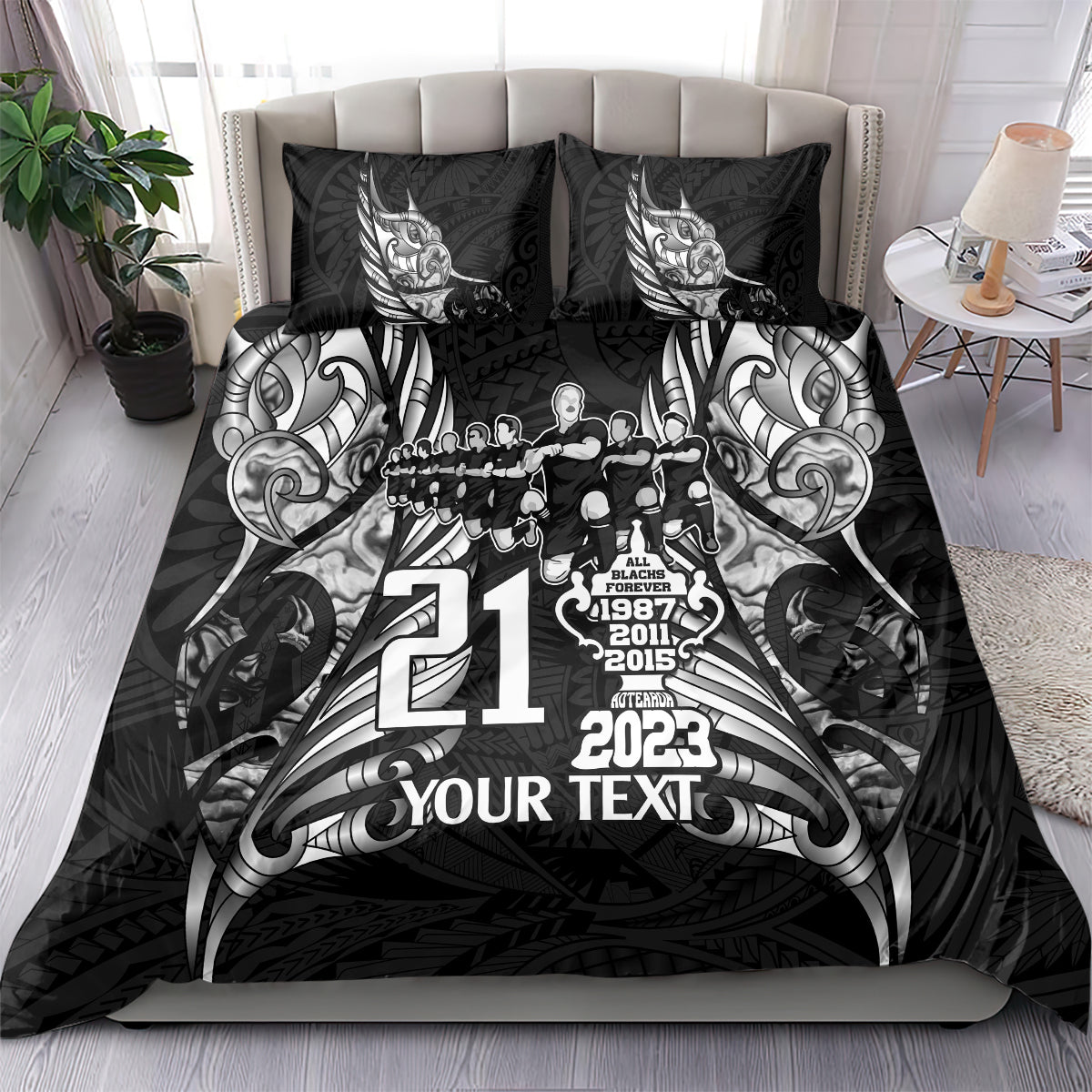 Custom New Zealand Rugby Bedding Set Black Haka Dance With NZ Champions History - Vibe Hoodie Shop