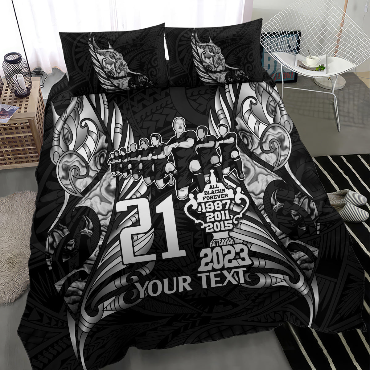 Custom New Zealand Rugby Bedding Set Black Haka Dance With NZ Champions History - Vibe Hoodie Shop