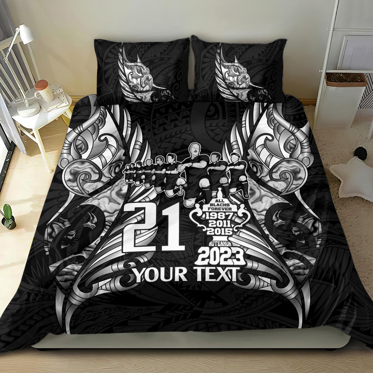 Custom New Zealand Rugby Bedding Set Black Haka Dance With NZ Champions History - Vibe Hoodie Shop