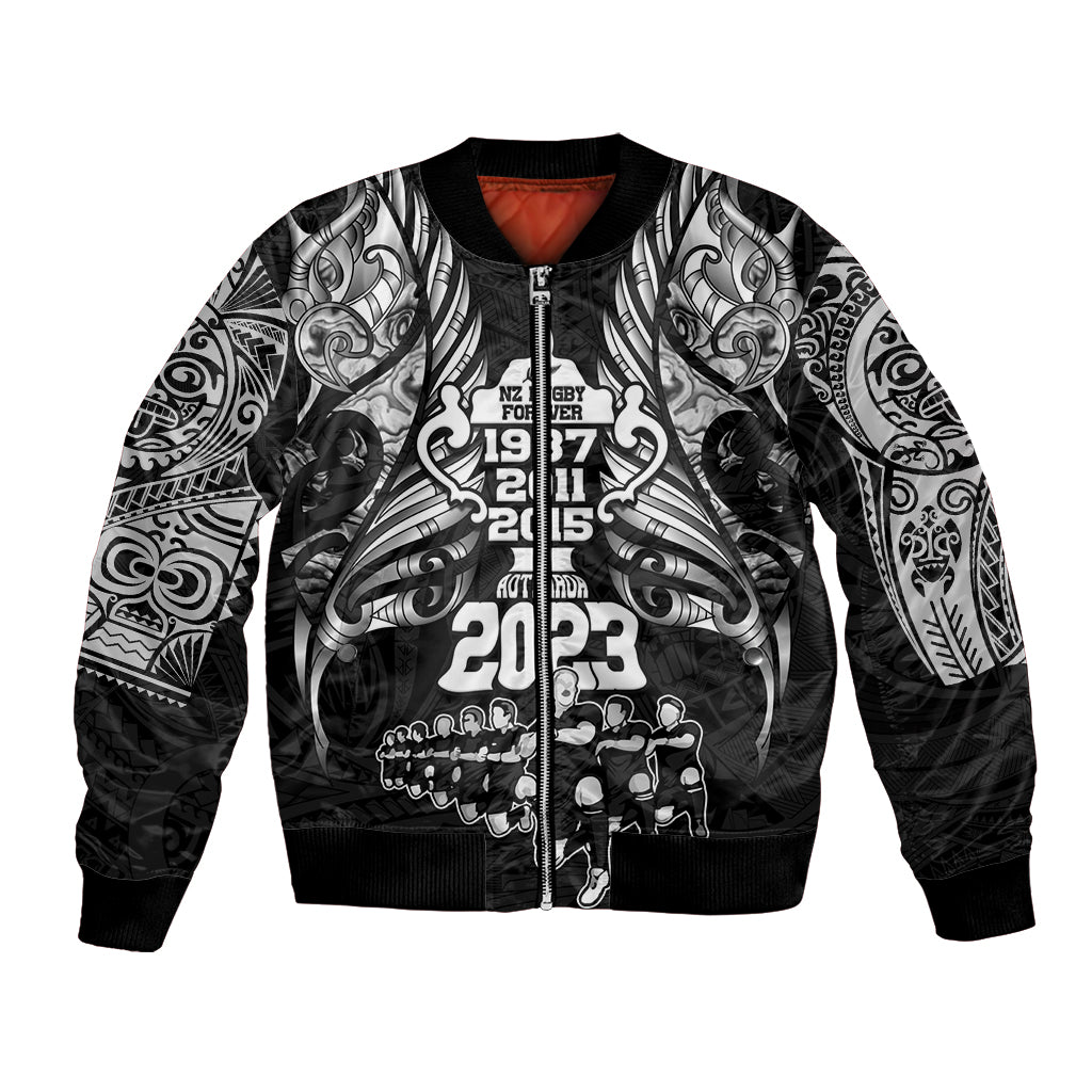 Custom New Zealand Rugby Bomber Jacket Black Haka Dance With NZ Champions History - Vibe Hoodie Shop