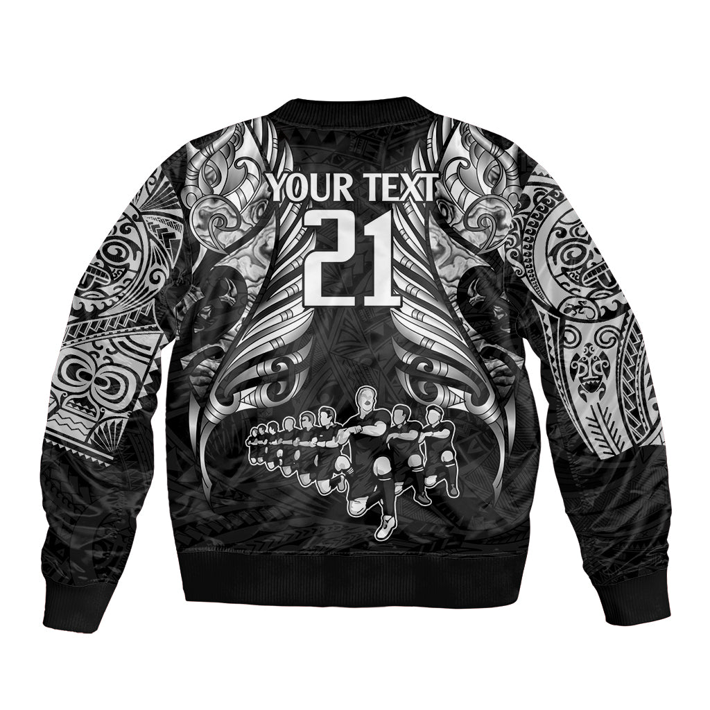 Custom New Zealand Rugby Bomber Jacket Black Haka Dance With NZ Champions History - Vibe Hoodie Shop