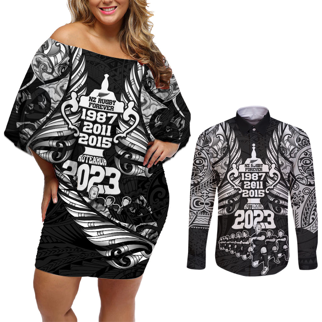 custom-new-zealand-rugby-couples-matching-off-shoulder-short-dress-and-long-sleeve-button-shirt-black-haka-dance-with-nz-champions-history