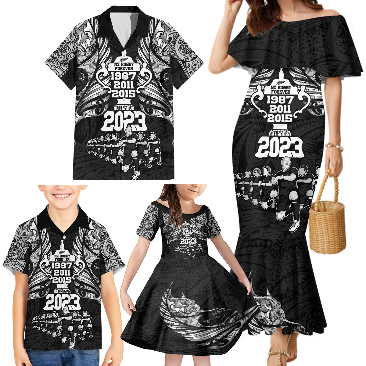 custom-new-zealand-rugby-family-matching-mermaid-dress-and-hawaiian-shirt-black-haka-dance-with-nz-champions-history