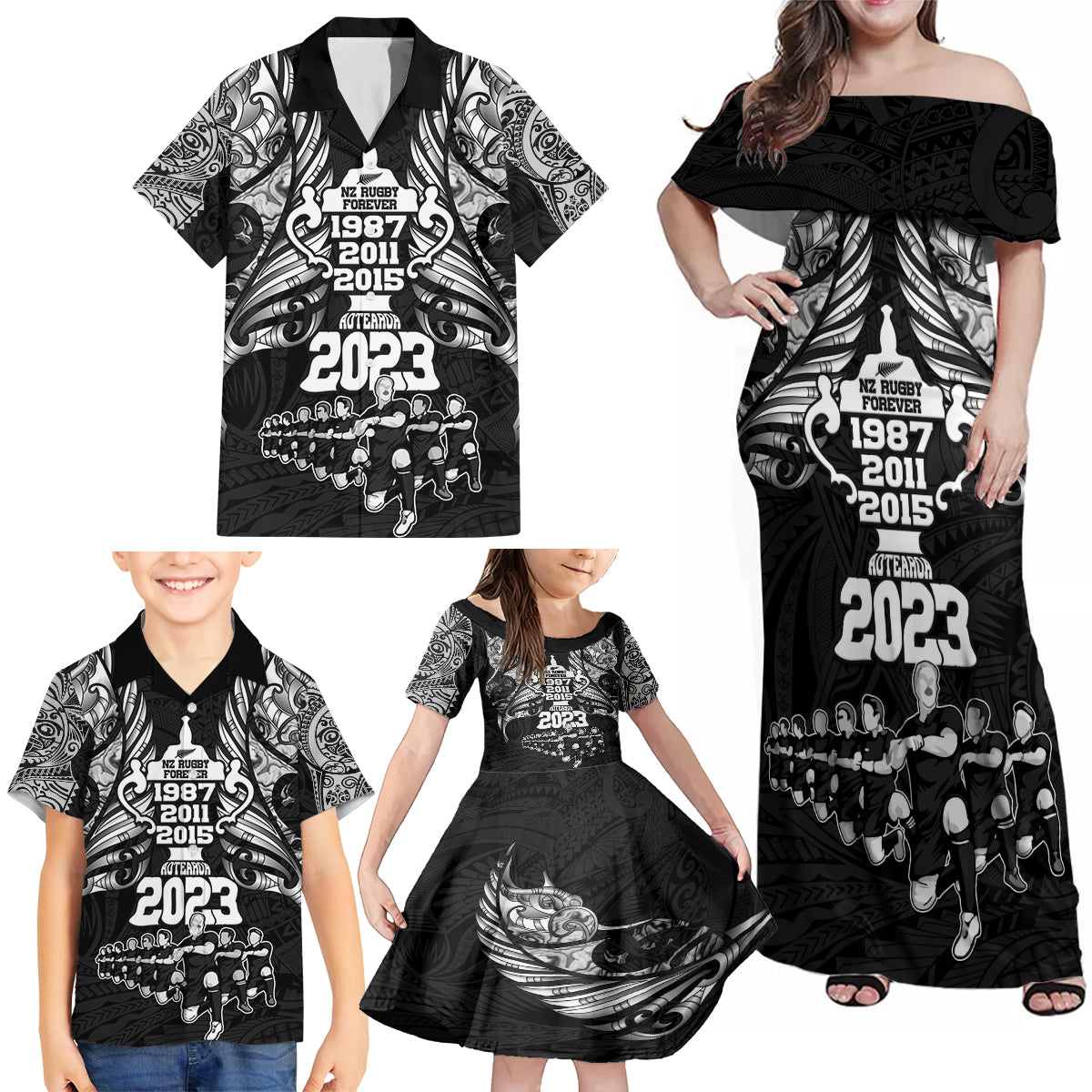 custom-new-zealand-rugby-family-matching-off-shoulder-maxi-dress-and-hawaiian-shirt-black-haka-dance-with-nz-champions-history