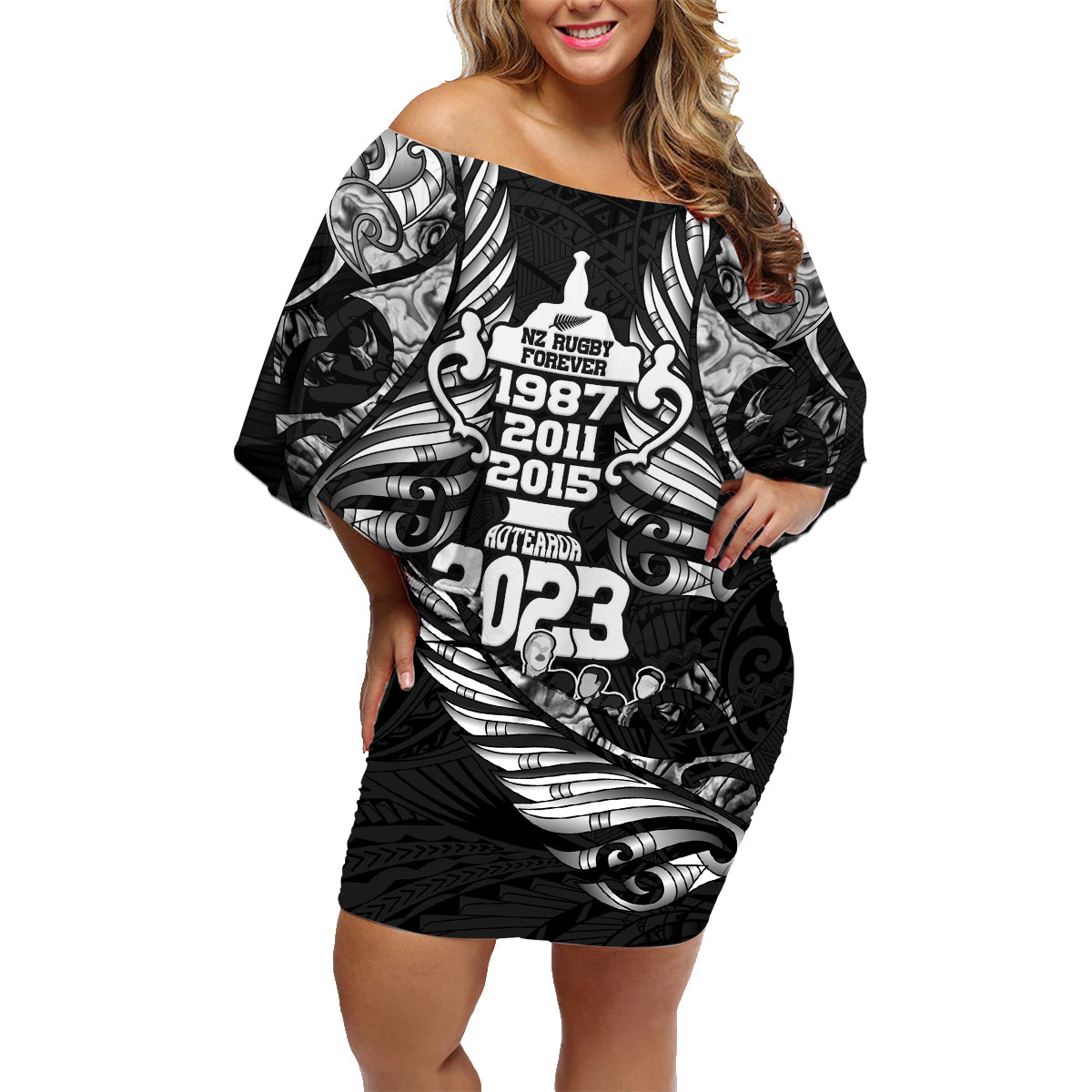 custom-new-zealand-rugby-family-matching-off-shoulder-short-dress-and-hawaiian-shirt-black-haka-dance-with-nz-champions-history