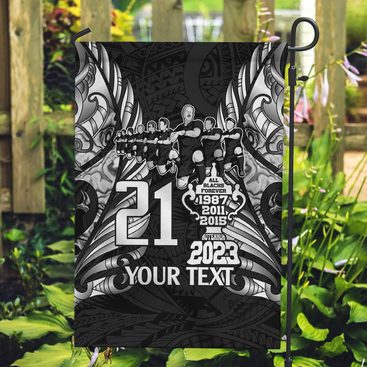 Custom New Zealand Rugby Garden Flag Black Haka Dance With NZ Champions History - Vibe Hoodie Shop