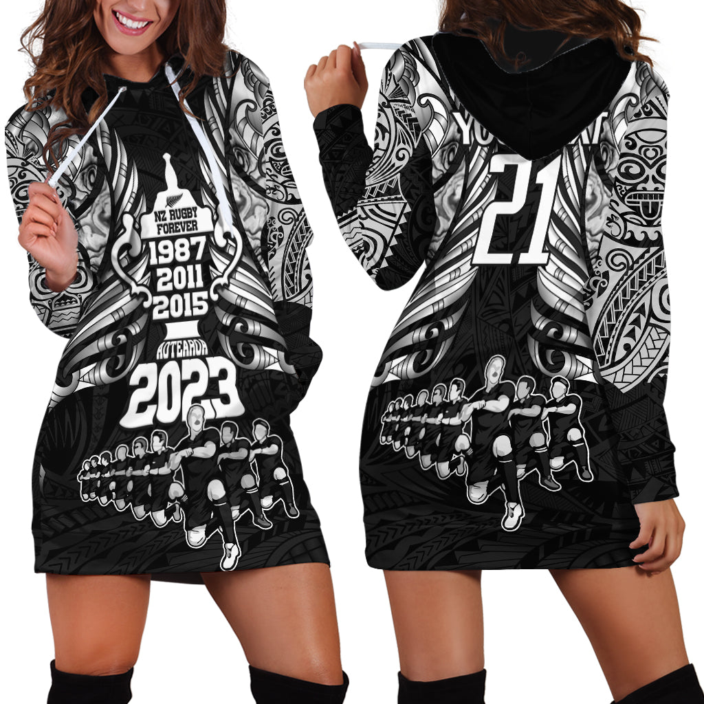 Custom New Zealand Rugby Hoodie Dress Black Haka Dance With NZ Champions History - Vibe Hoodie Shop