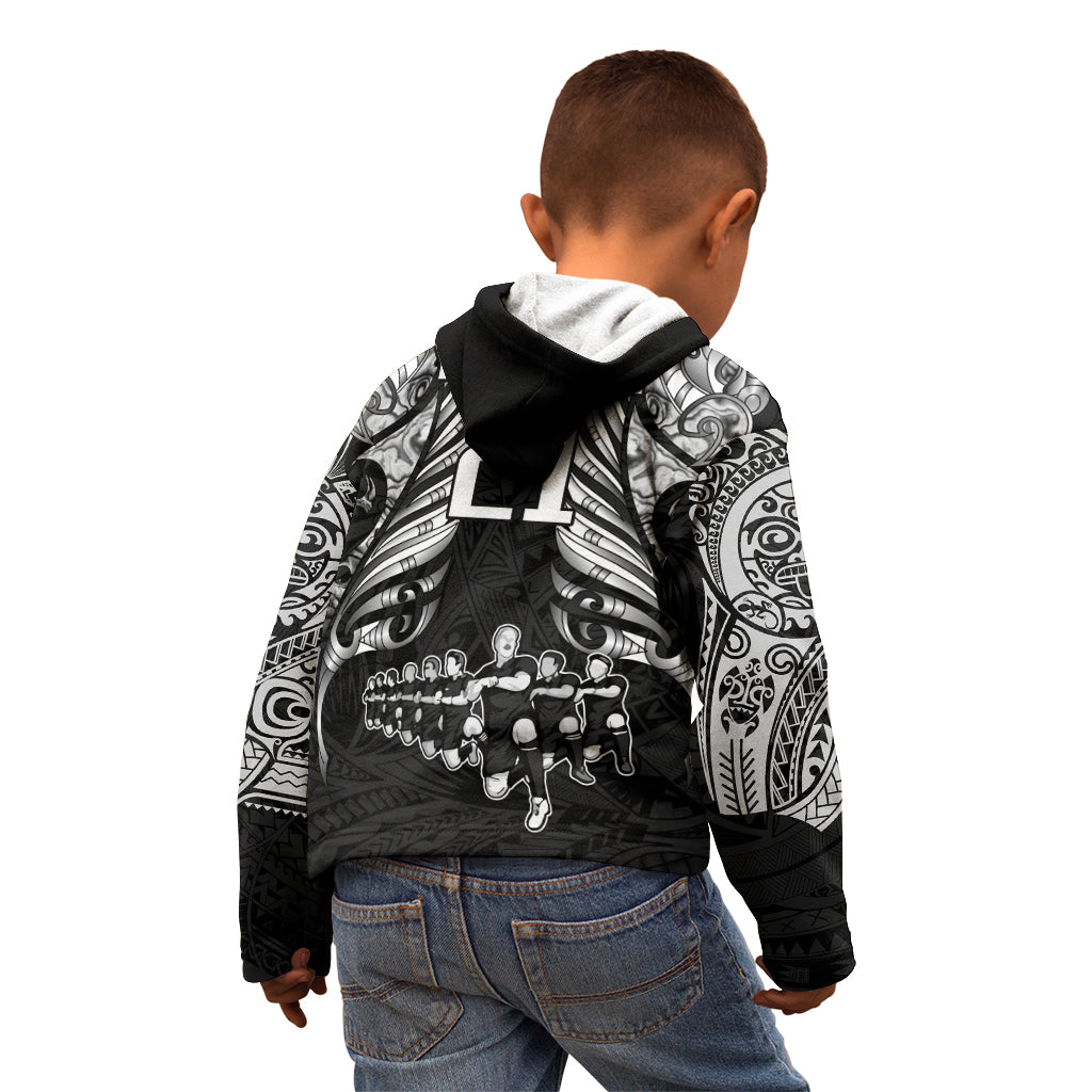 Custom New Zealand Rugby Kid Hoodie Black Haka Dance With NZ Champions History - Vibe Hoodie Shop