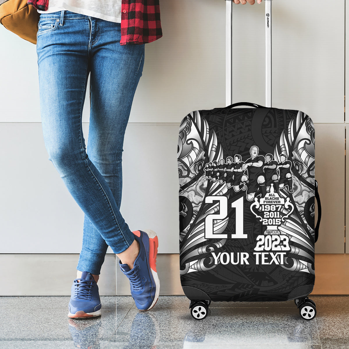 Custom New Zealand Rugby Luggage Cover Black Haka Dance With NZ Champions History - Vibe Hoodie Shop