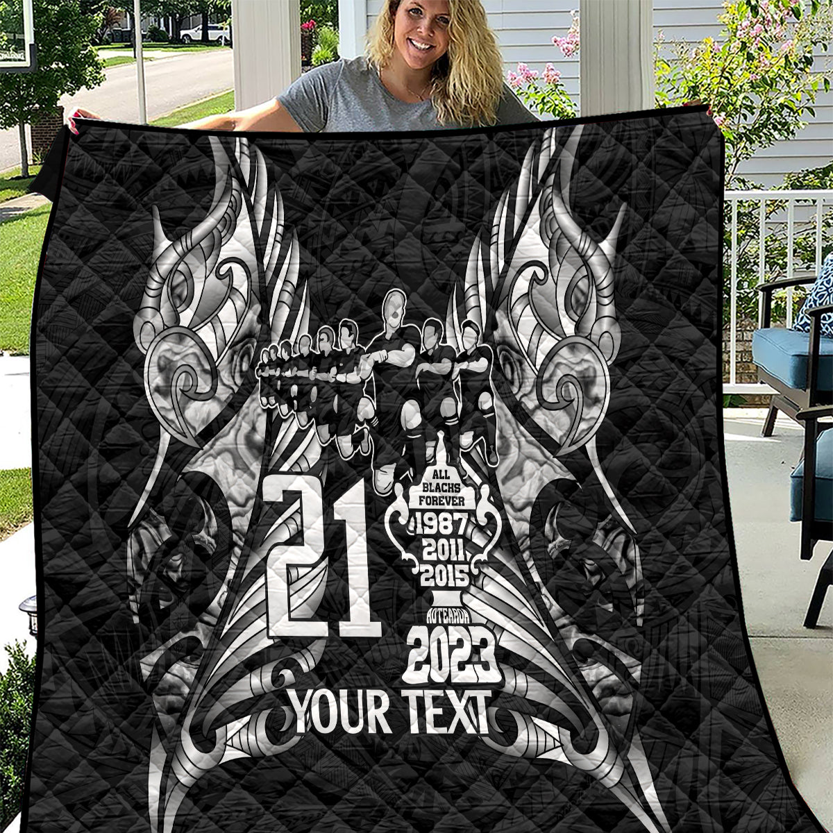 Custom New Zealand Rugby Quilt Black Haka Dance With NZ Champions History - Vibe Hoodie Shop