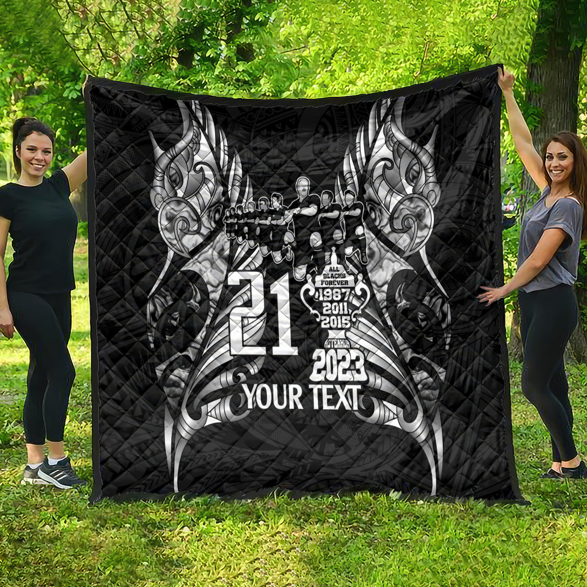 Custom New Zealand Rugby Quilt Black Haka Dance With NZ Champions History - Vibe Hoodie Shop