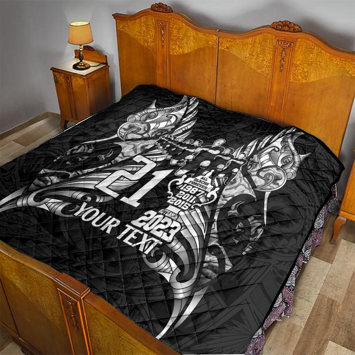 Custom New Zealand Rugby Quilt Black Haka Dance With NZ Champions History - Vibe Hoodie Shop