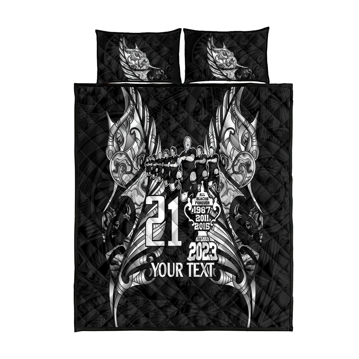 Custom New Zealand Rugby Quilt Bed Set Black Haka Dance With NZ Champions History - Vibe Hoodie Shop