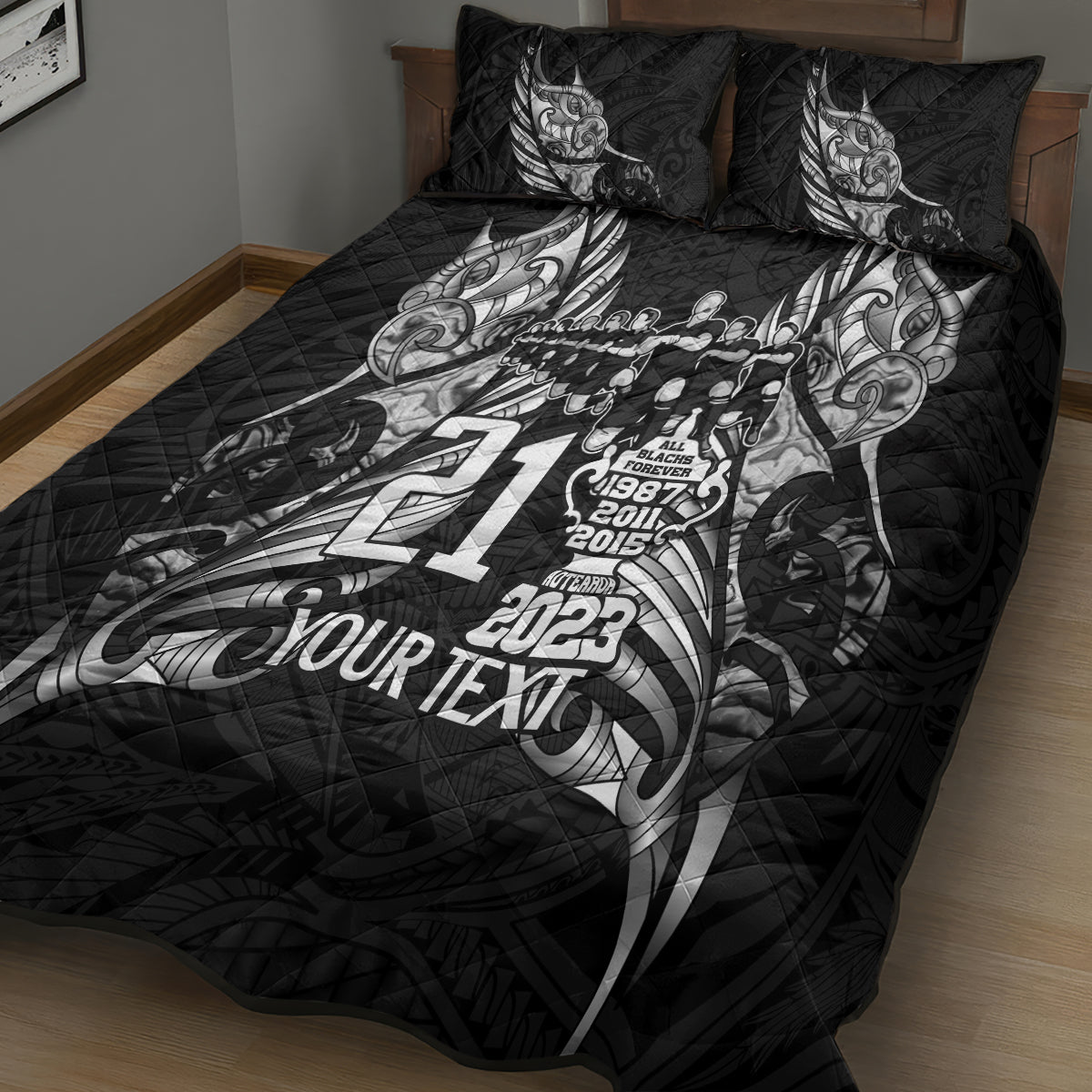 Custom New Zealand Rugby Quilt Bed Set Black Haka Dance With NZ Champions History - Vibe Hoodie Shop