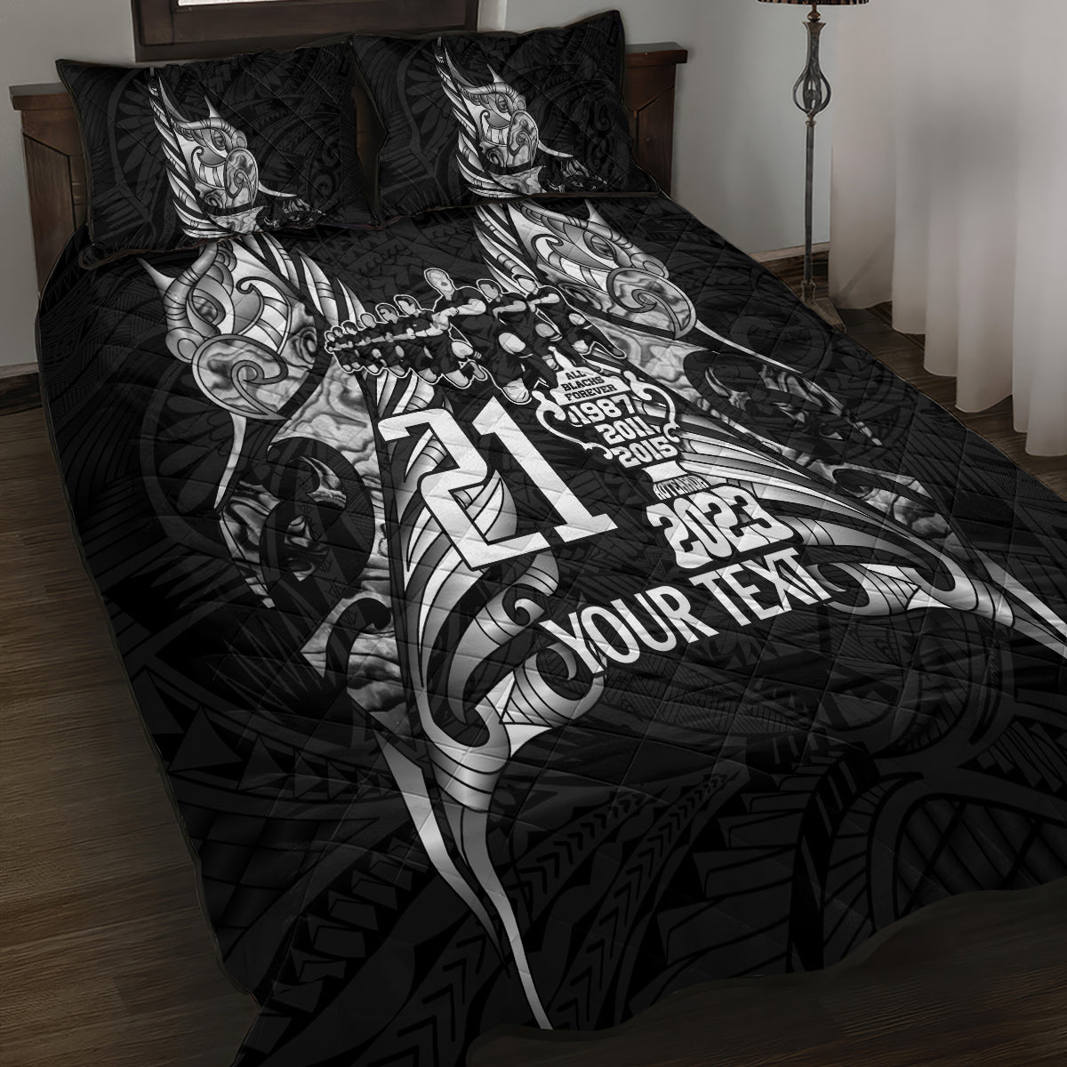 Custom New Zealand Rugby Quilt Bed Set Black Haka Dance With NZ Champions History - Vibe Hoodie Shop