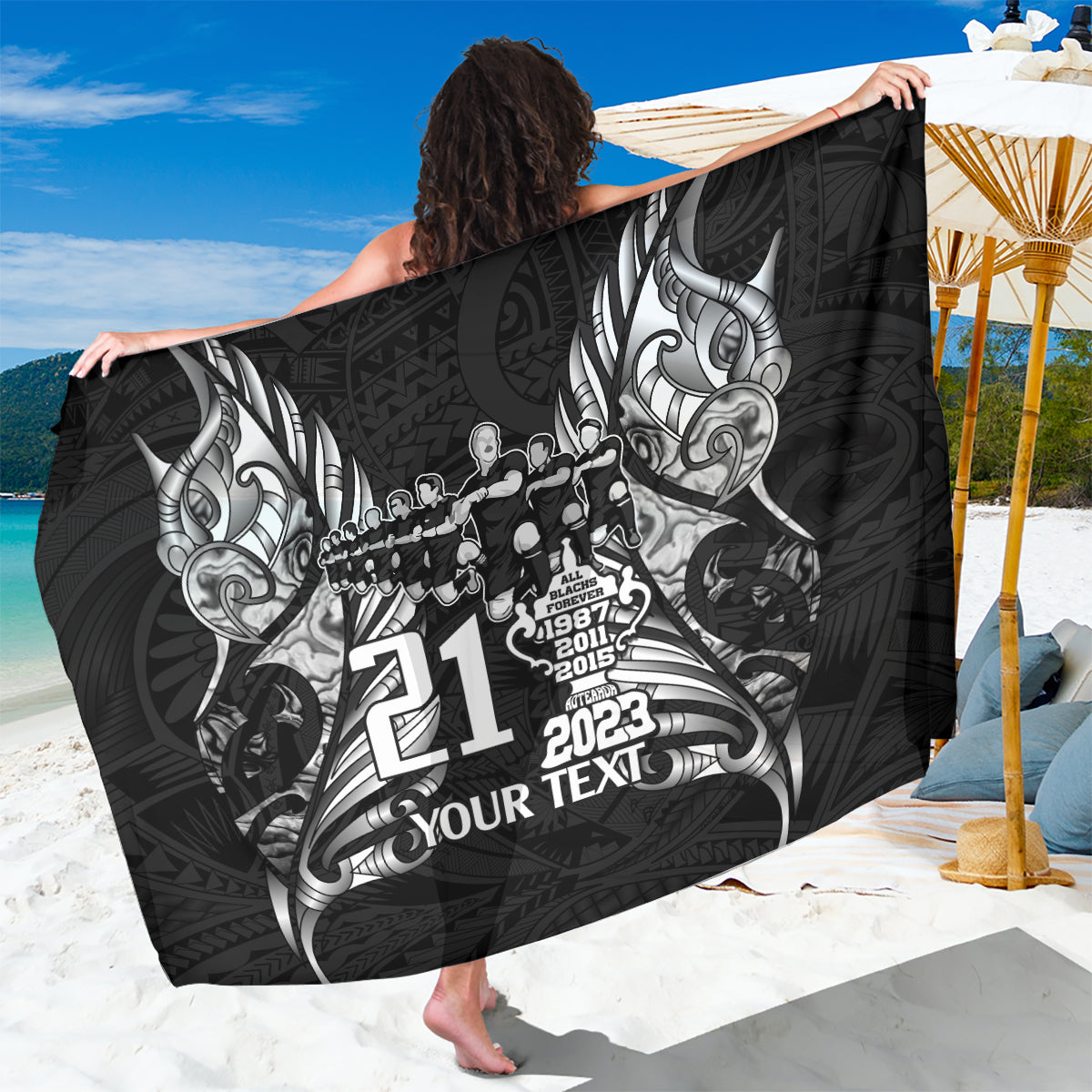 Custom New Zealand Rugby Sarong Black Haka Dance With NZ Champions History - Vibe Hoodie Shop