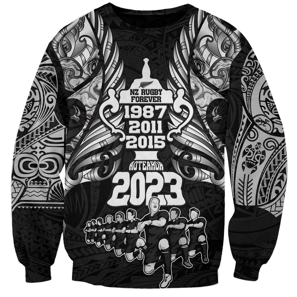 Custom New Zealand Rugby Sweatshirt Black Haka Dance With NZ Champions History - Vibe Hoodie Shop