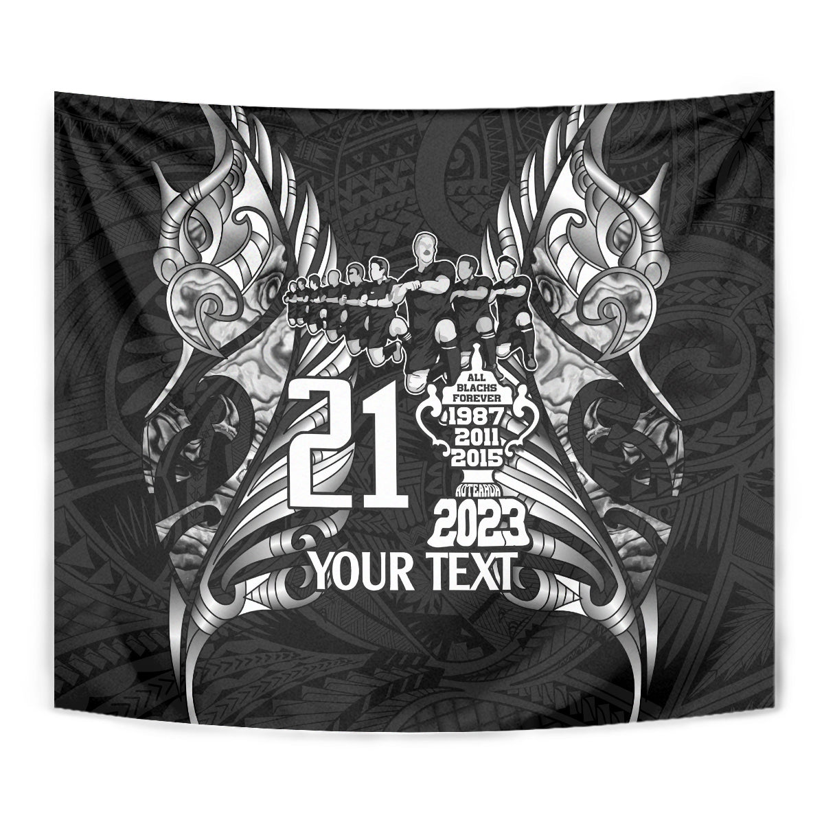 Custom New Zealand Rugby Tapestry Black Haka Dance With NZ Champions History - Vibe Hoodie Shop