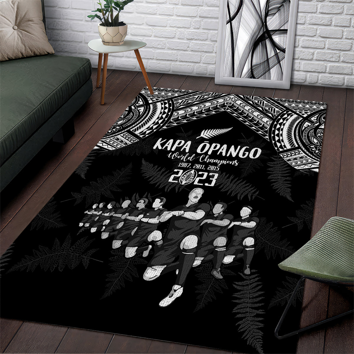 NZ Rugby Area Rug Kapa Opango Maori Haka With Years of The All Black Champions - Vibe Hoodie Shop