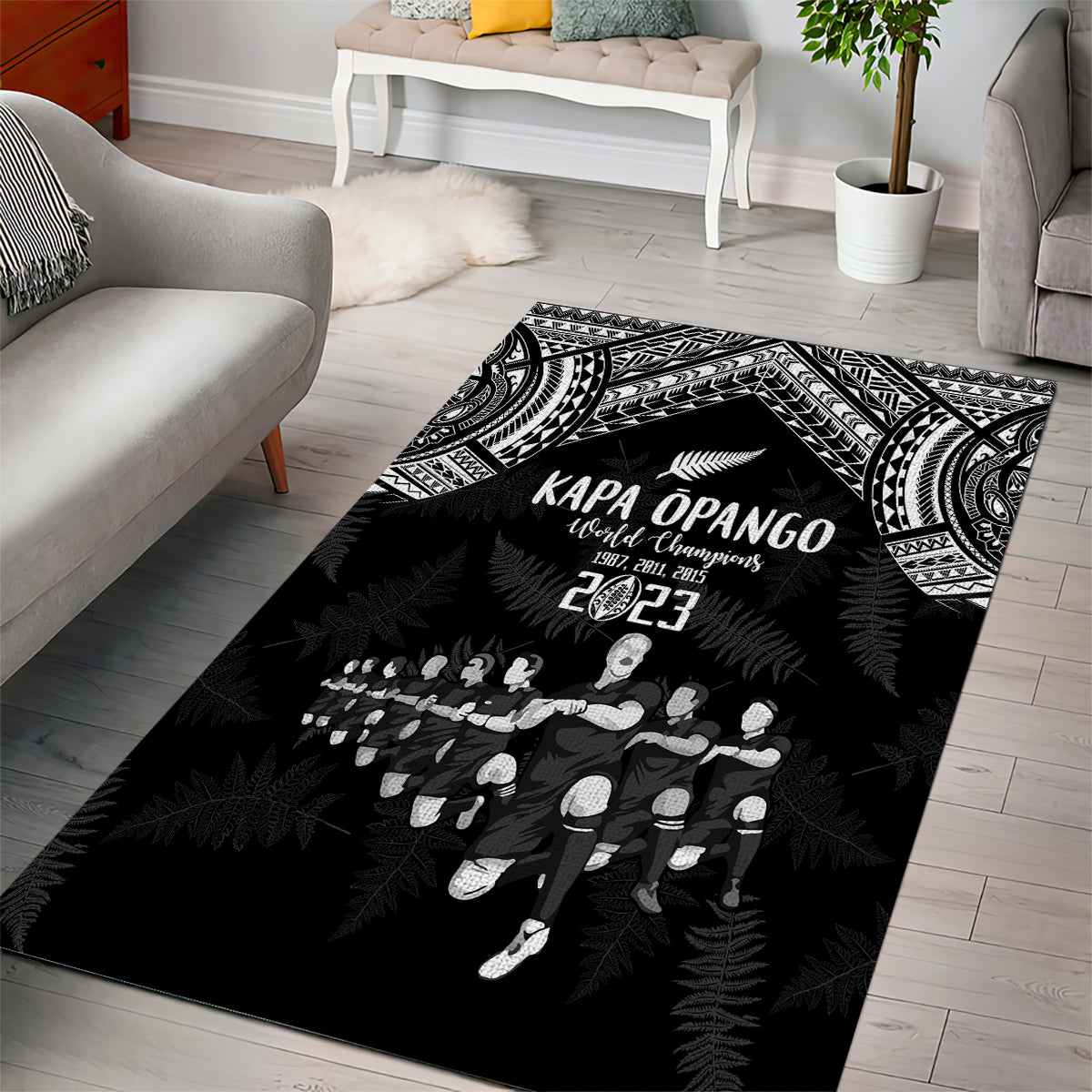 NZ Rugby Area Rug Kapa Opango Maori Haka With Years of The All Black Champions - Vibe Hoodie Shop