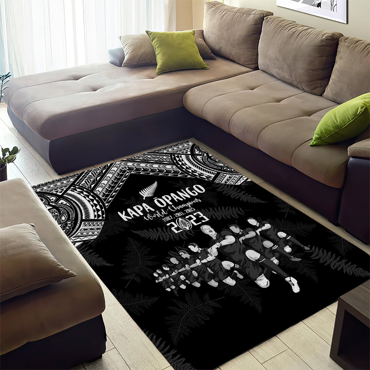 NZ Rugby Area Rug Kapa Opango Maori Haka With Years of The All Black Champions - Vibe Hoodie Shop