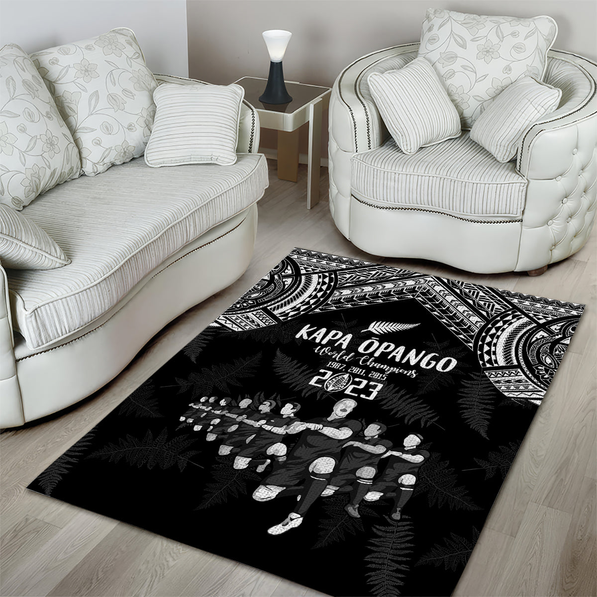 NZ Rugby Area Rug Kapa Opango Maori Haka With Years of The All Black Champions - Vibe Hoodie Shop