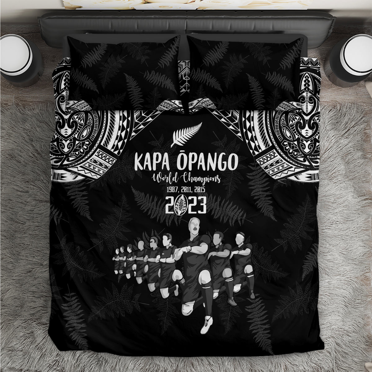 NZ Rugby Bedding Set Kapa Opango Maori Haka With Years of The All Black Champions - Vibe Hoodie Shop