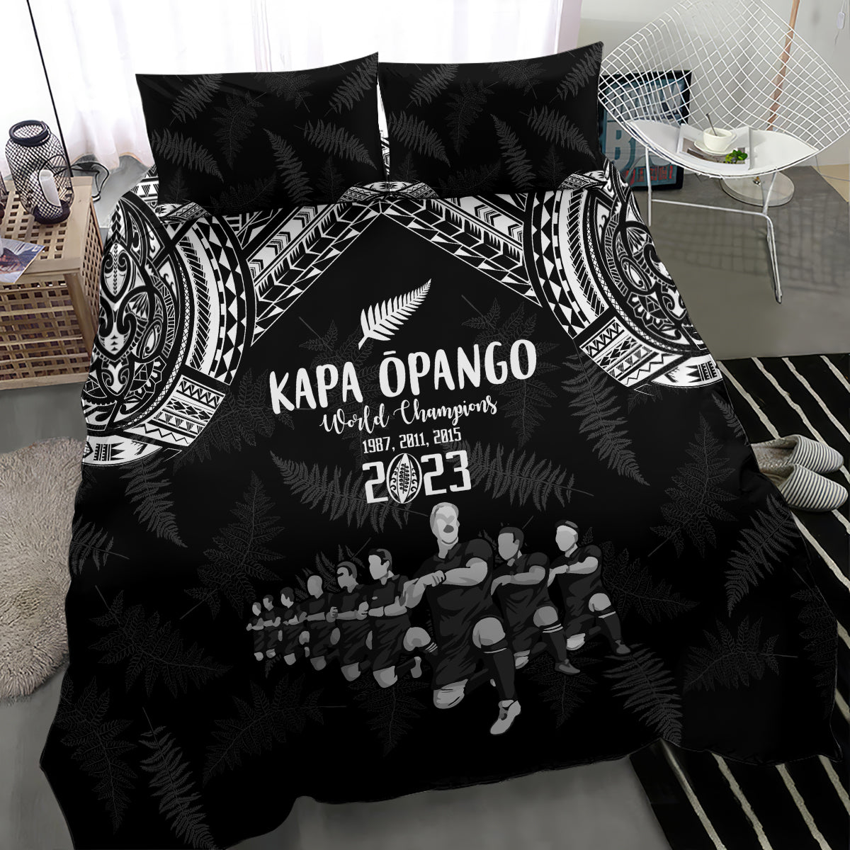 NZ Rugby Bedding Set Kapa Opango Maori Haka With Years of The All Black Champions - Vibe Hoodie Shop