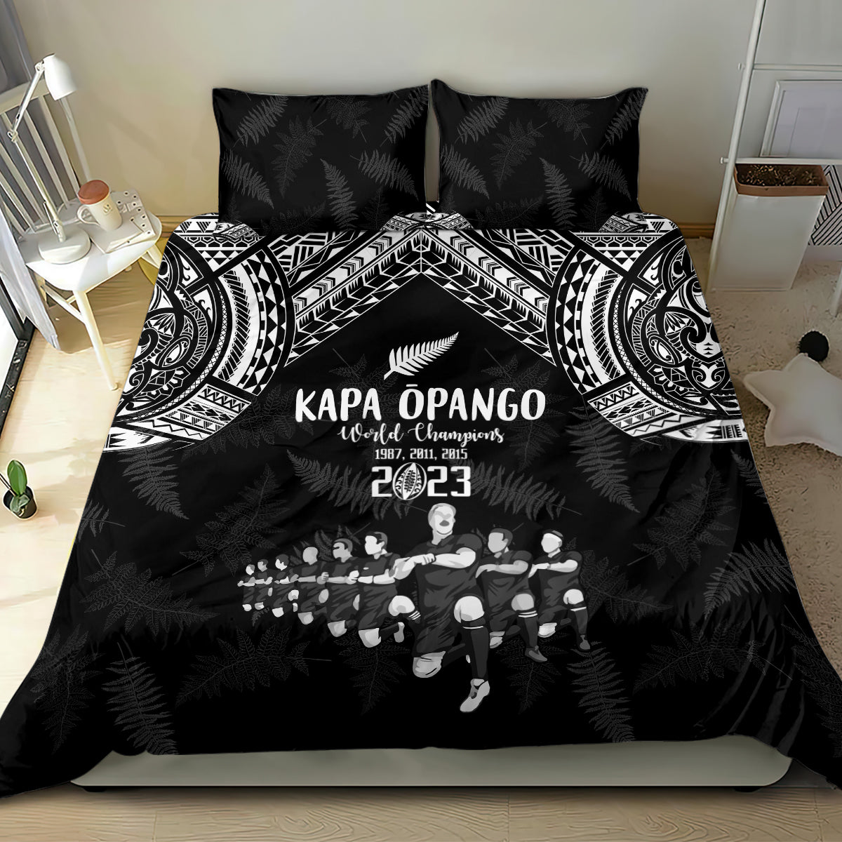 NZ Rugby Bedding Set Kapa Opango Maori Haka With Years of The All Black Champions - Vibe Hoodie Shop