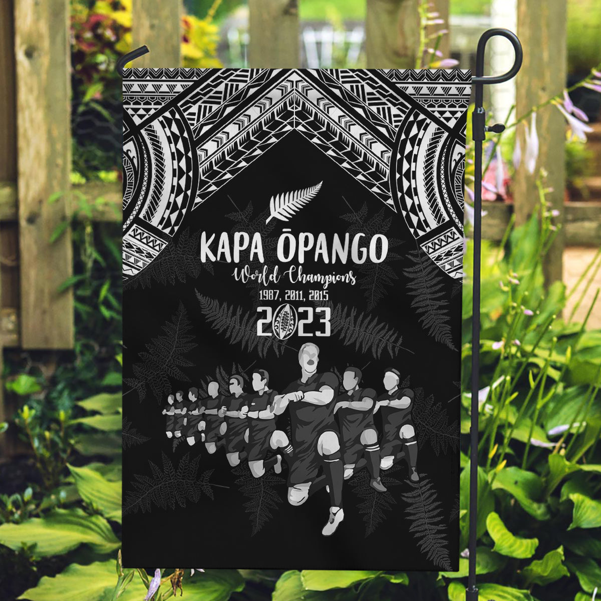 NZ Rugby Garden Flag Kapa Opango Maori Haka With Years of The All Black Champions - Vibe Hoodie Shop