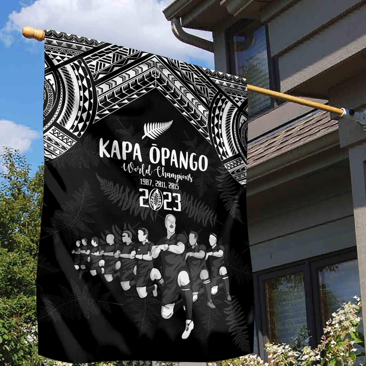 NZ Rugby Garden Flag Kapa Opango Maori Haka With Years of The All Black Champions - Vibe Hoodie Shop