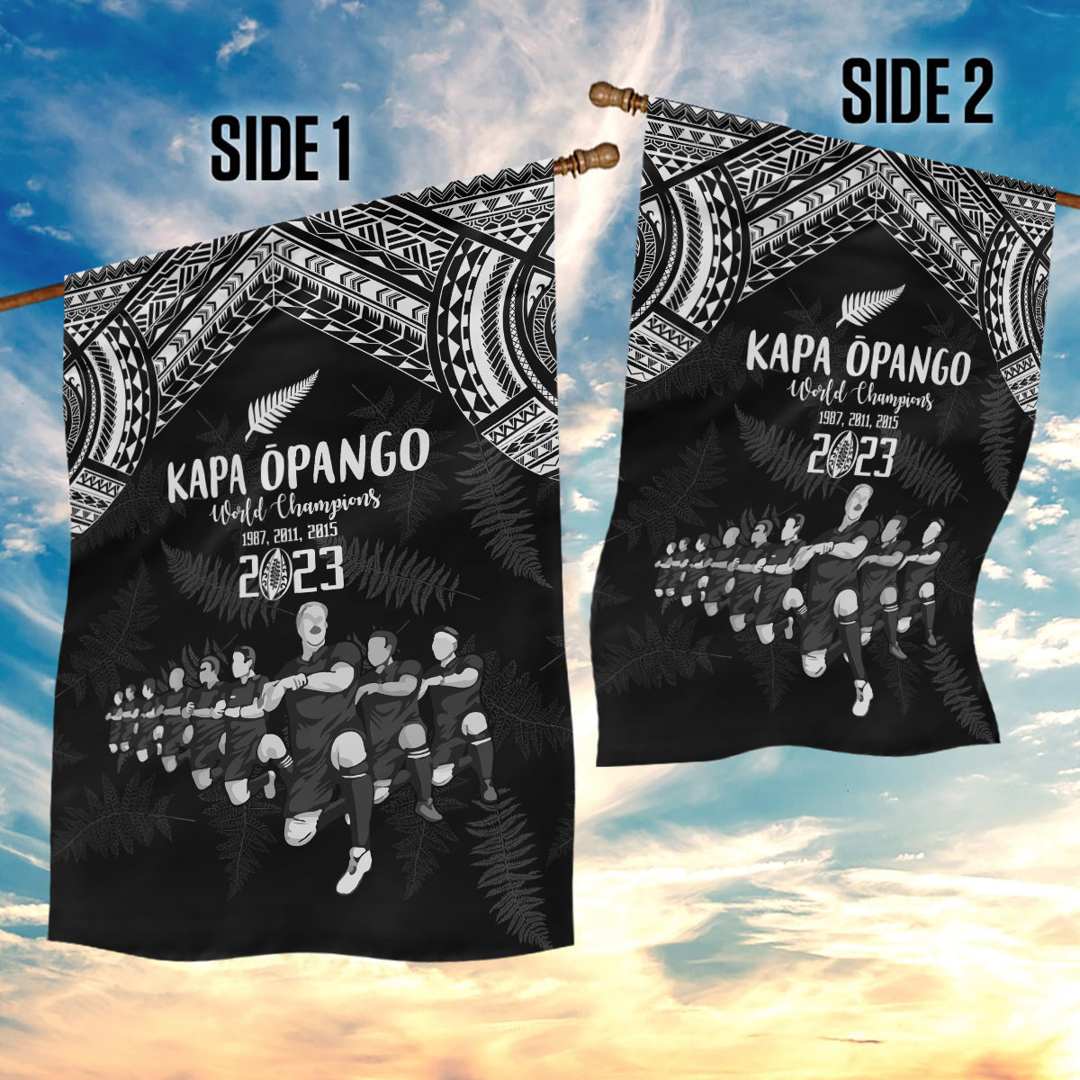 NZ Rugby Garden Flag Kapa Opango Maori Haka With Years of The All Black Champions - Vibe Hoodie Shop