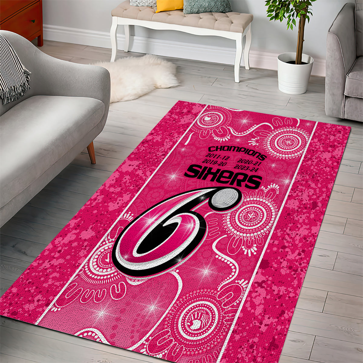 Custom Sydney Sixers Cricket Area Rug The Fourth Time Champions Aboriginal - Vibe Hoodie Shop