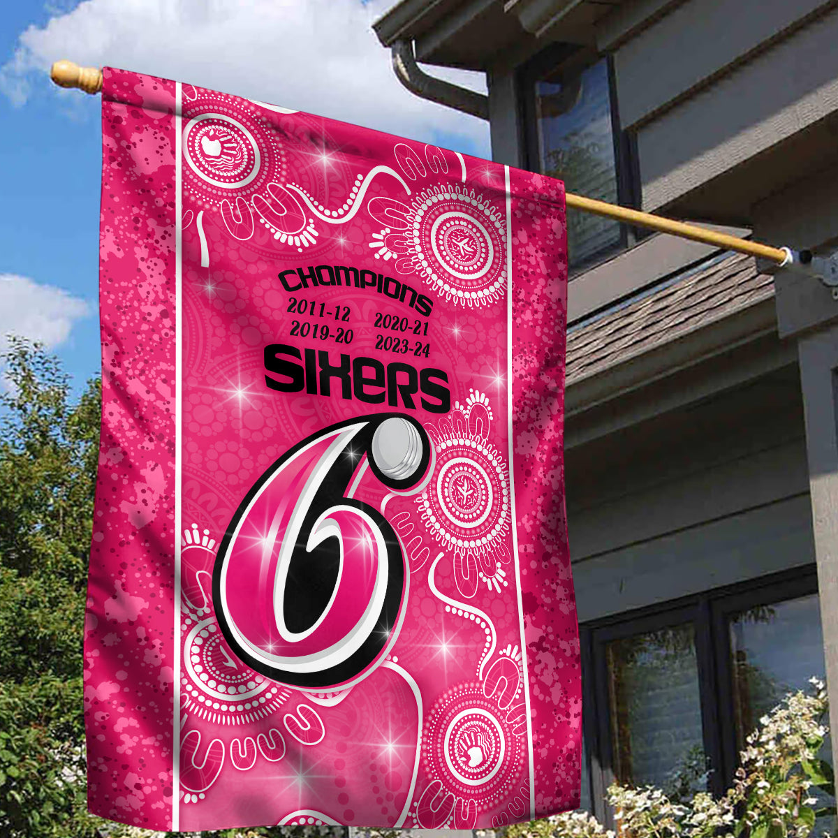 Custom Sydney Sixers Cricket Garden Flag The Fourth Time Champions Aboriginal - Vibe Hoodie Shop