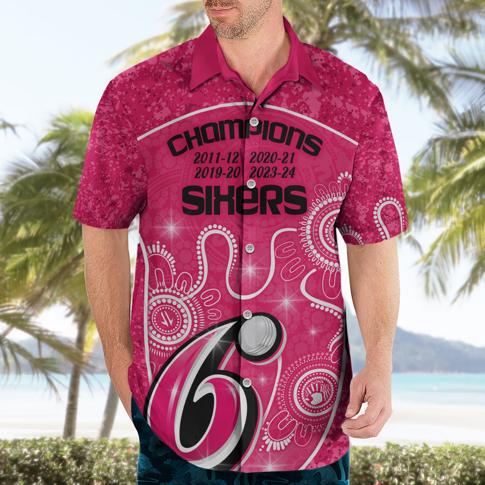 Custom Sydney Sixers Cricket Hawaiian Shirt The Fourth Time Champions Aboriginal - Vibe Hoodie Shop